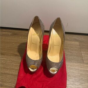 Christian Louboutin Glittering Silver Peep-Toe Heels